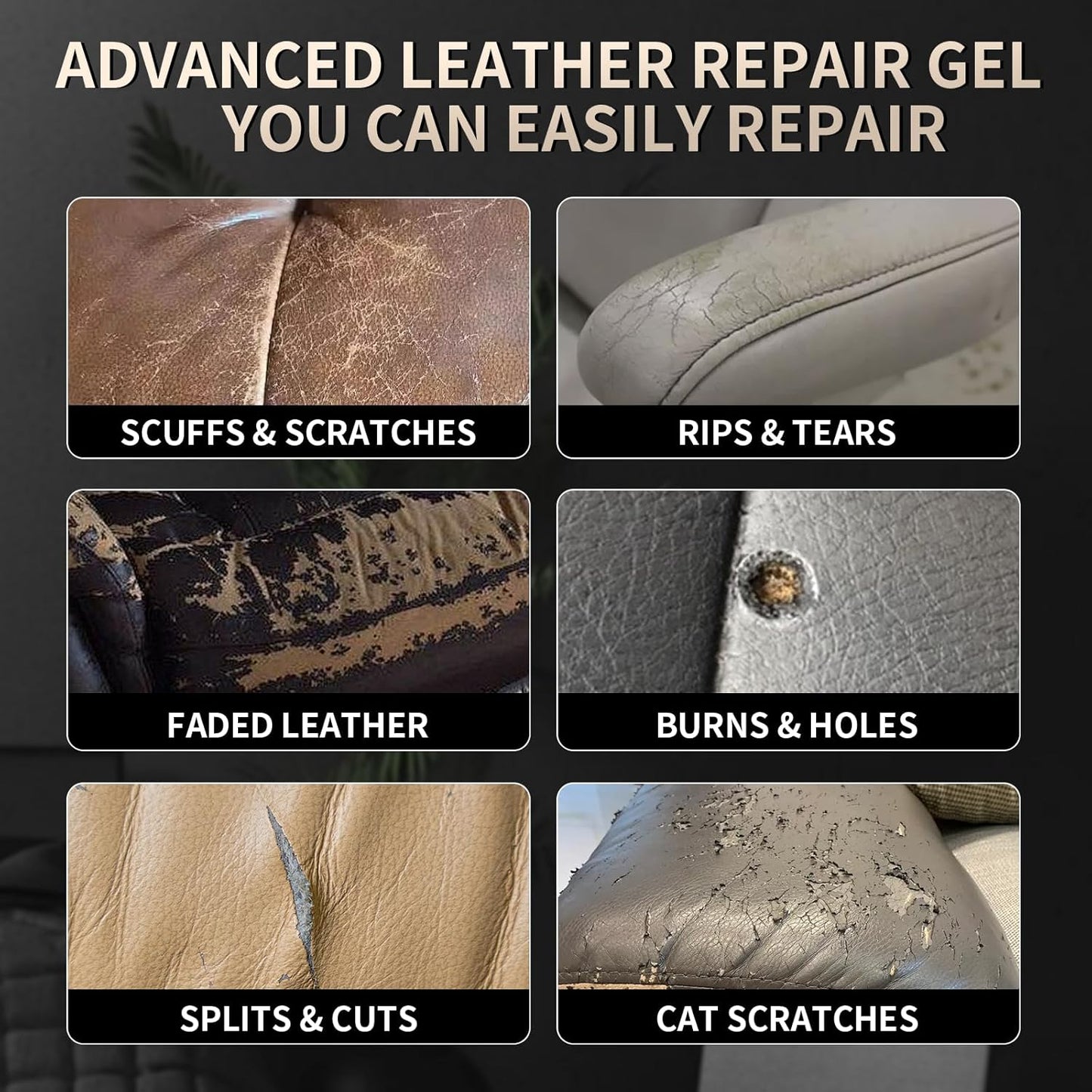 Advanced Leather Repair Gel, 2025 New Leather Repair Coloured Cream Gel, Upgrade Professional Leather Repair Kit for Car Seat Vinyl Repair Kit, Multifunctional Couch and Jacket Repair Kit (Brown)
