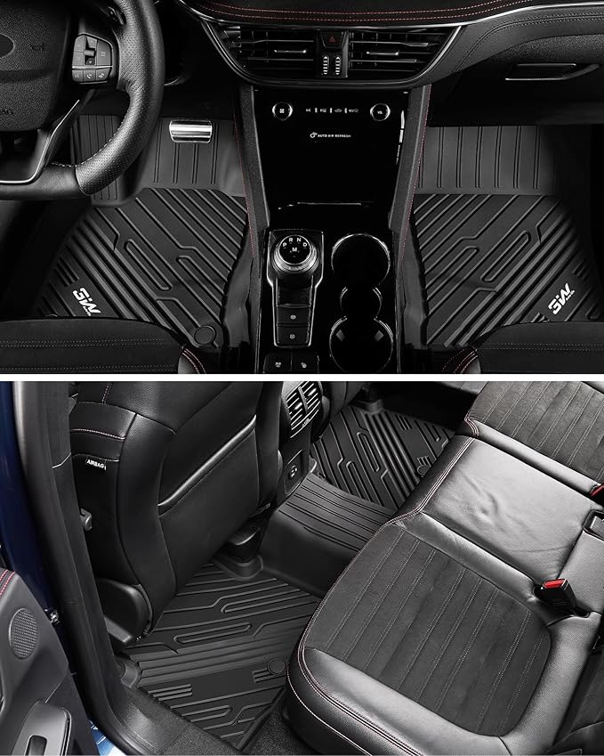 3W Floor Mats Fit for Ford Escape 2020-2025 2026 (NOT for Hybrid), TPE All Weather Custom Fit Floor Liner for Ford Escape 1st and 2nd Row Full Set Accessories Car Liners Black
