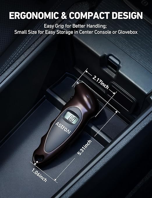 AstroAI Digital Tire Pressure Gauge 0-150PSI, Accurate in 0.1 Increments, Tire Gauge with Backlit LCD and Presta Valve Adaptor, 4 Units of Measurement for Car Truck Bicycle, Brown