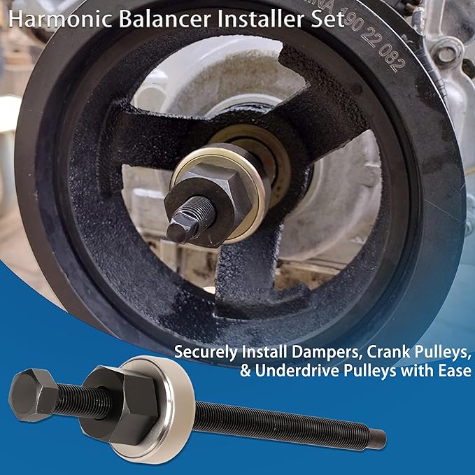 5Pcs Harmonic Balancer Installer Tool Set, Long Reach Crank Pulley Underdrive Damper Puller Installation Tool Kit, Compatible with Ford, GM, Dodge and Chrysler V8 and V6 Engines