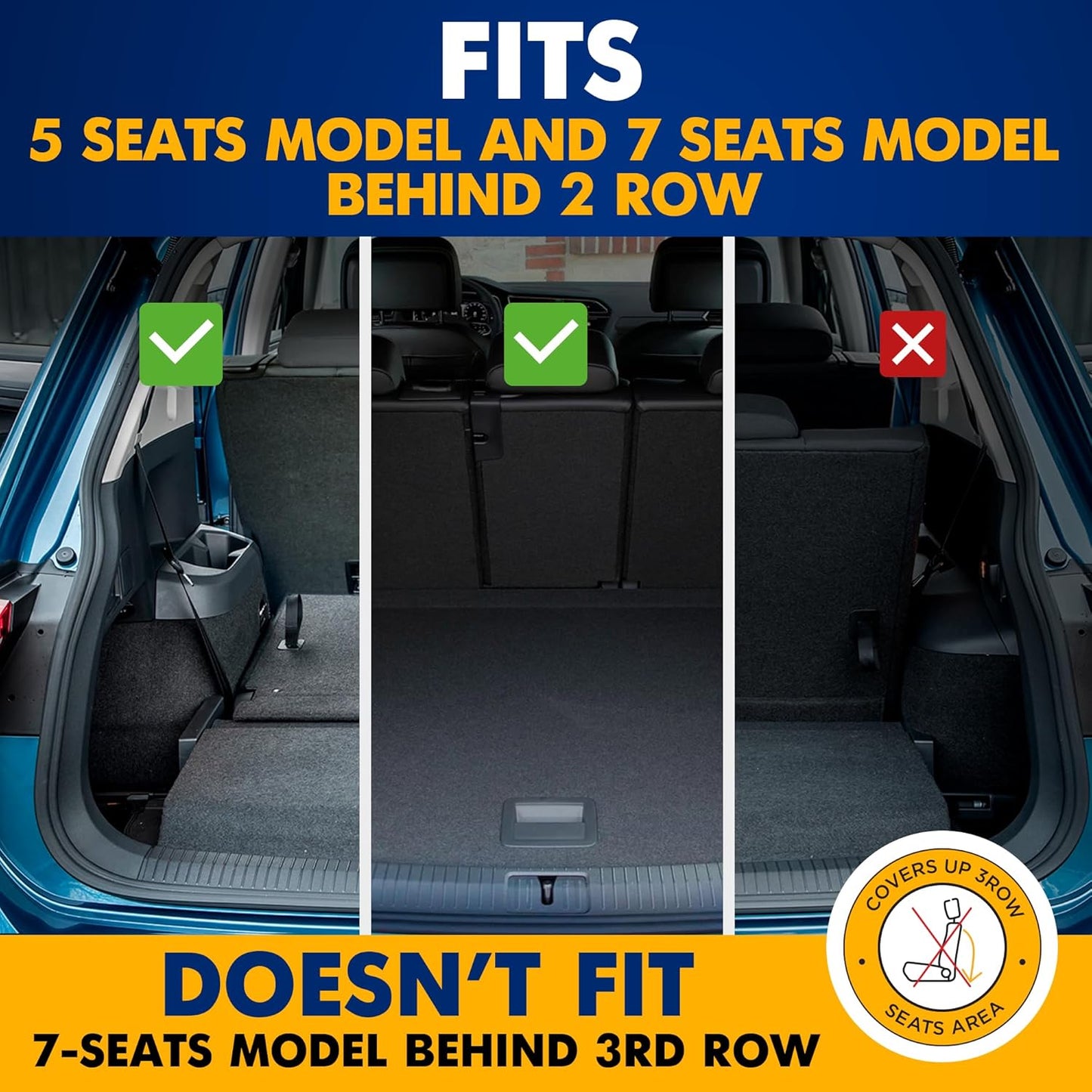 Premium Cargo Liner for Volkswagen Tiguan 5 & 7 Seat Models Trunk Layout Behind 2 Row 2018-2024 - Custom Fit Car Trunk Mat - All-Season Black Cargo Mat - 3D Shaped Laser Measured Trunk Liners