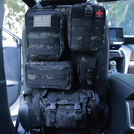 Universal Tactical Seat Back Organizer Vehicle Molle Panel Organizer Storage Bag with 5 Detachable Molle Pouch for All Vehicel Such as Jeep,Truck,SUV, Car, Ford,Chevy etc