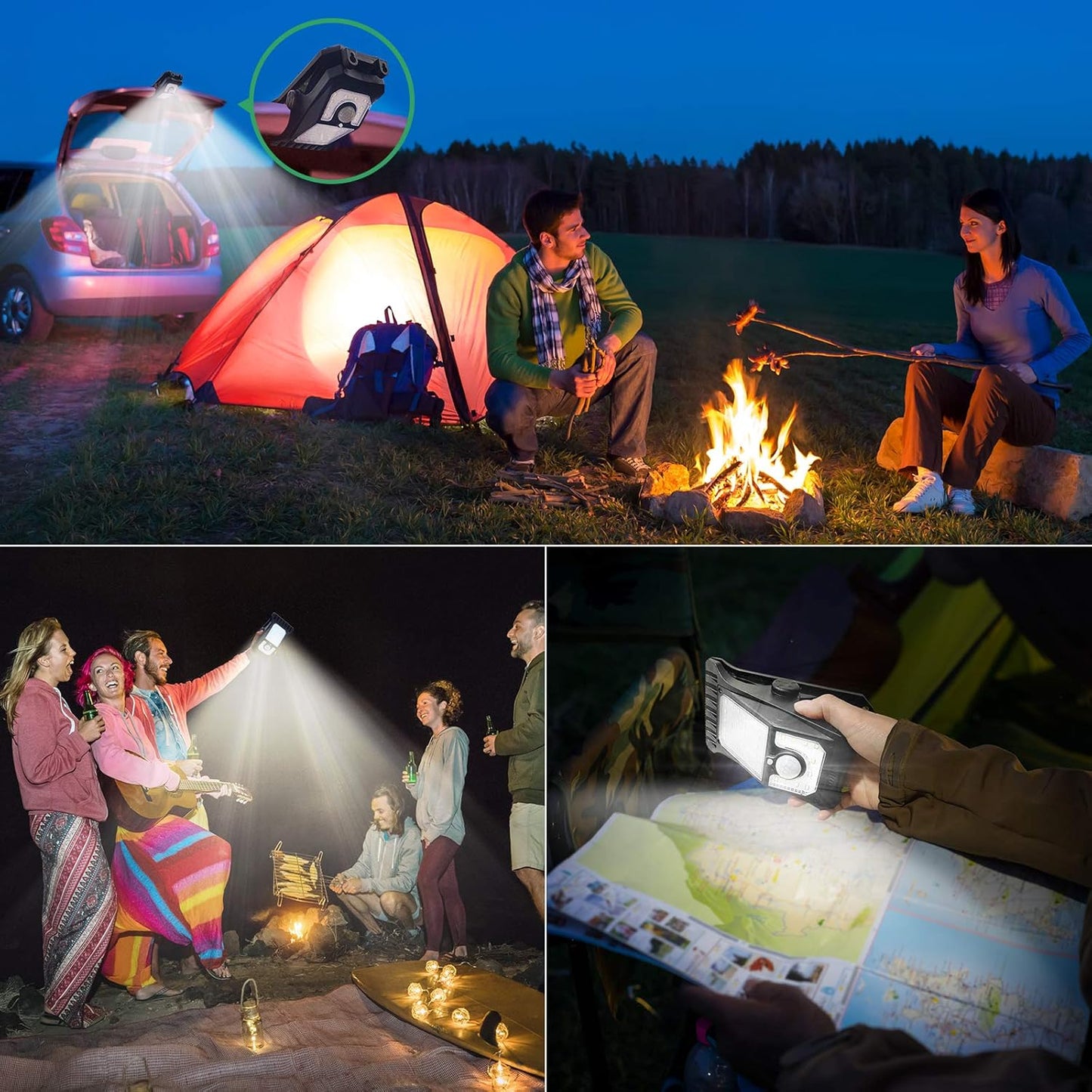 Tryme 45LEDs Solar Lights Outdoor Clip Motion Sensor Lights 3 Modes 3 Mounting Ways IP65 Waterproof Security Light for Chain Link Fence Camping Gate (2 Pack)