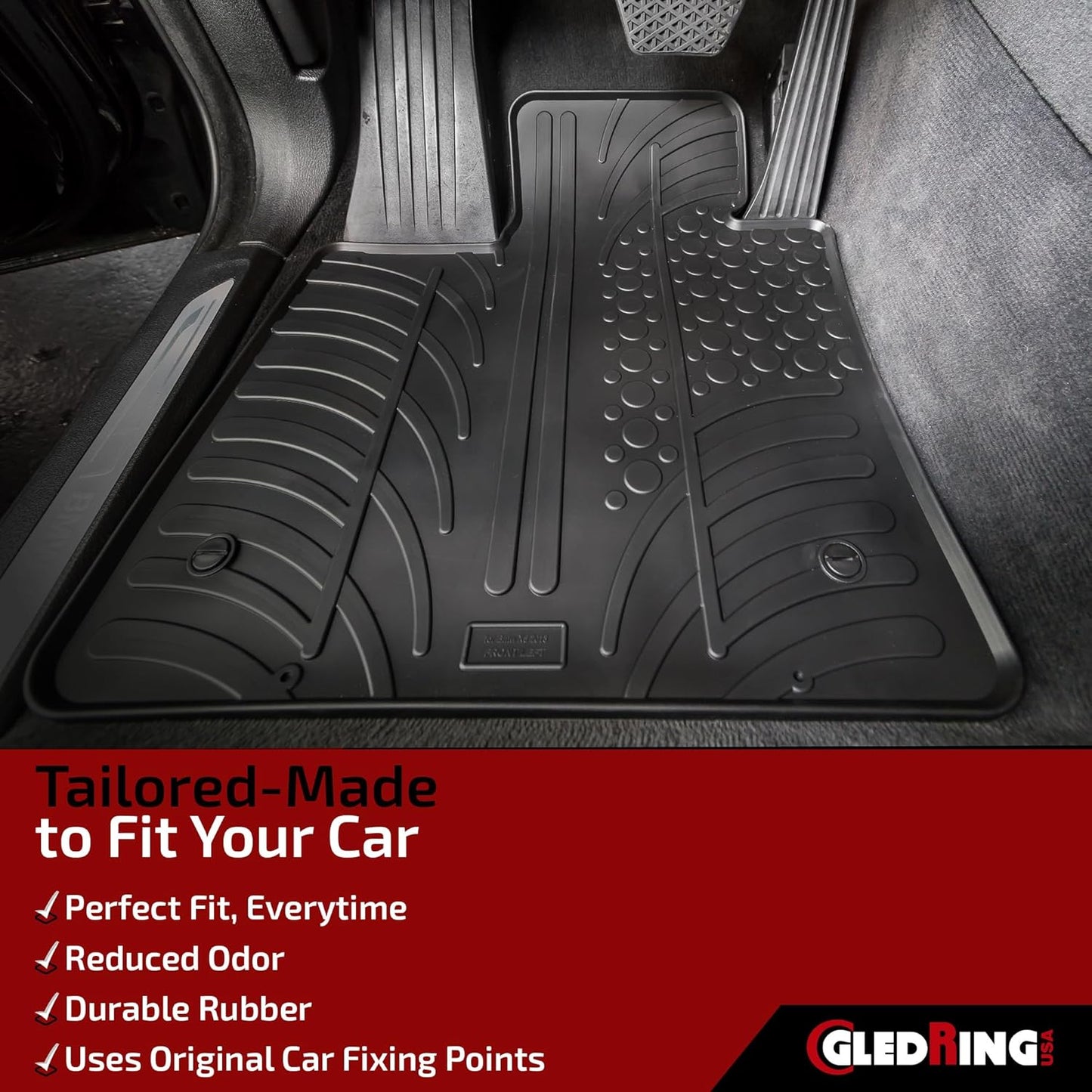 Gledring USA Custom Fit All-Weather Rubber Floor Mats Intended for Mini Cooper/One 2006-2014, No Trimming Required, Tailored Custom Fit, Protects from Rain, Mud and Snow.