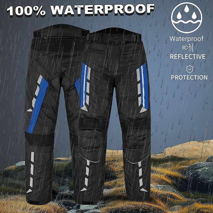 Men’s Waterproof Motorcycle Trousers – 600D Cordura Biker Pants with CE Armour, Thermal Lining & Reflective Panels