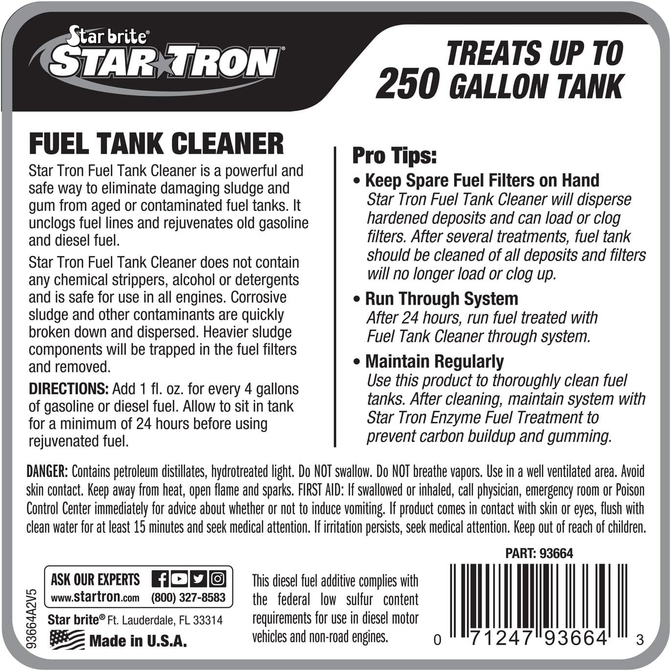 STAR BRITE Star Tron Fuel Tank Cleaner - Remove Sludge, Varnish & Other Deposits - Rejuvanate Old, Stale Fuel - Concentrated Formula Works In Gas Tanks & Diesel Tanks - 64 OZ (093664) , blue