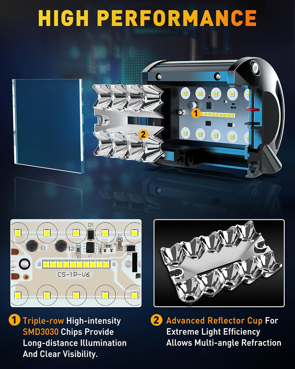 NAOEVO 12 Inch LED Light Bar and 4PCS 4 Inch LED Pod Lights, 54000LM LED Fog/Driving/Off Road Lights, Triple Row Spot Flood Combo LED Light Bar for Truck Car UTV ATV Boat, 1 Year Warranty