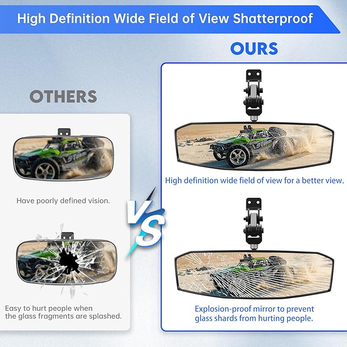 UTV Rear View Mirror, Polaris Ranger Rear View Mirror Compatible with Polaris Ranger 500 570 900 XP 1000XP / Crew，Adjustable up/down/forward/backward Position at Will,HD, OEM #2879969