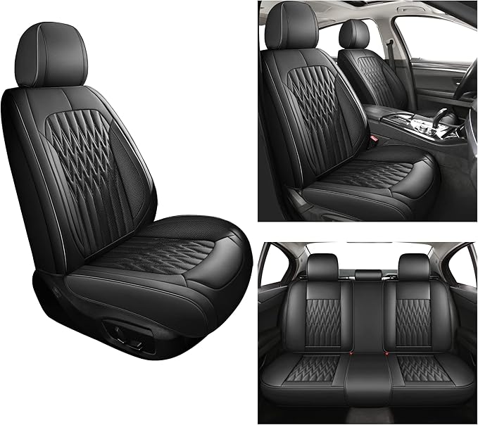 Huidasource Car Seat Covers, Waterproof Leather Vehicle Cushion Covers, Universal Fit for Most Car Sedan SUV Pickup Truck, Fit for Jeep Acura Honda Civic Nissan Mazda Dodge Buick (Full Set/Black)