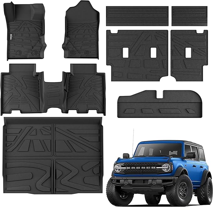 KARPAL Floor Mats for Ford Bronco 4 Door 2021-2025 (Not for Sport), All Weather Protection TPE Floor Liners Cargo Mats Full Set Bronco Accessories, 1st&2nd Row & Cargo Liner & Backrest Mat