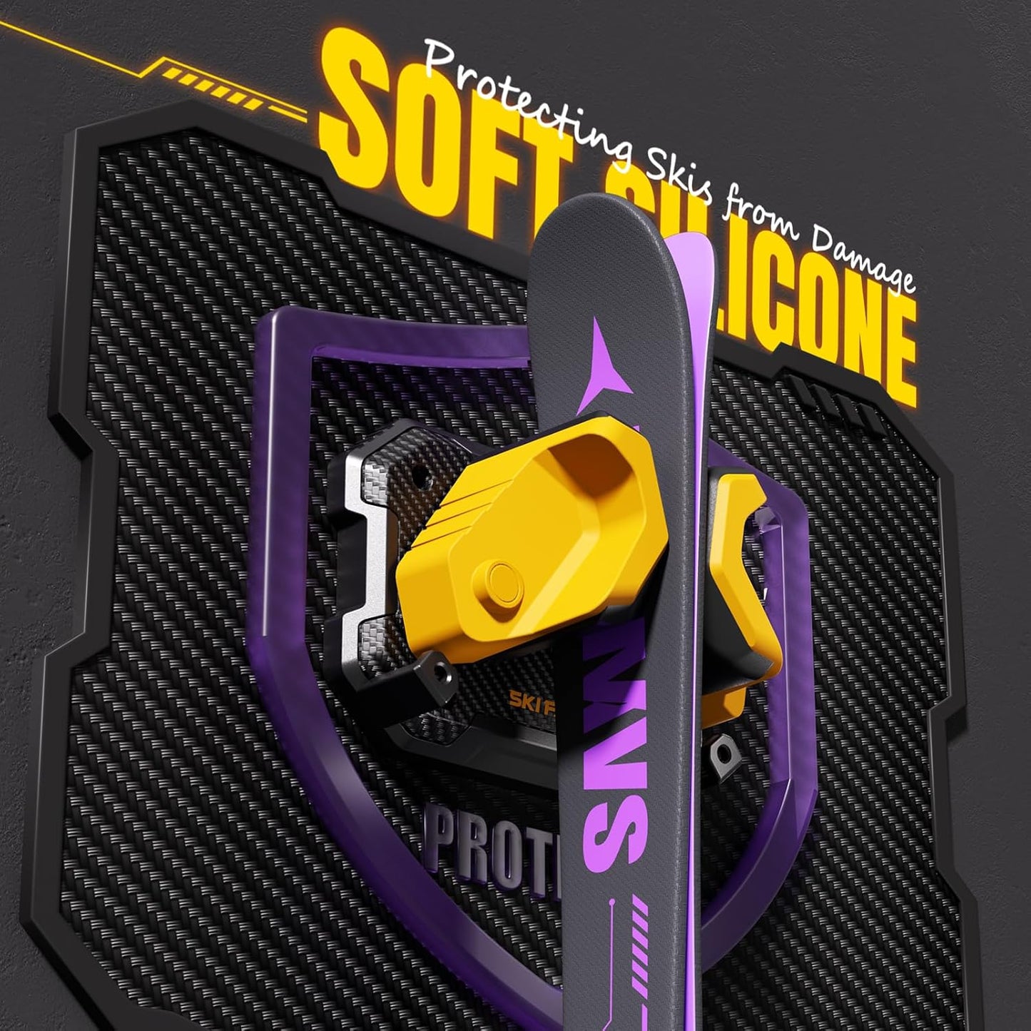 Ski & Snowboard Wall Rack for Garage Wall Fits Any Ski/board, Ski Wall Mount Holders Damage-Free Storage Rack, Garage Organization Space-Saving Winter Gear Organizer, Yellow, 4 Pack