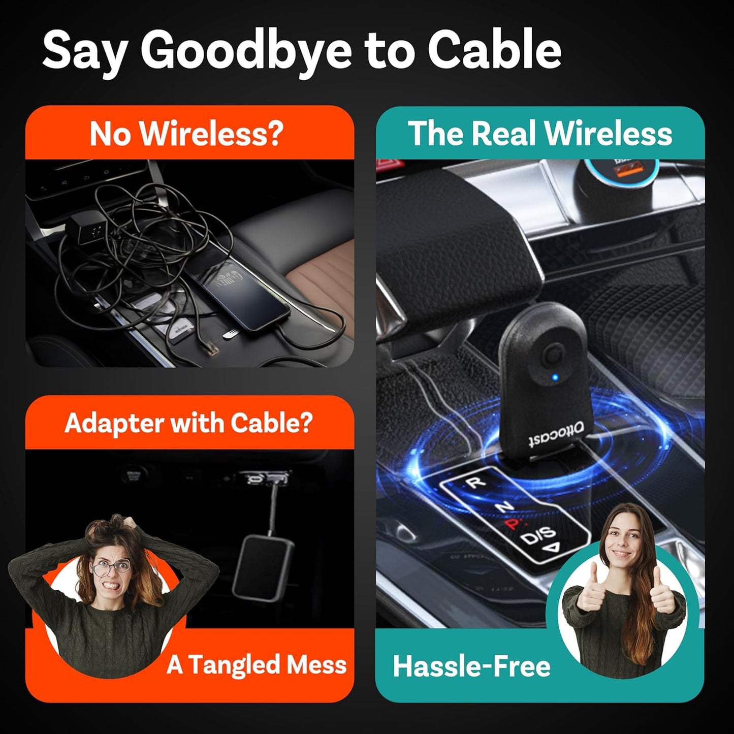 OTTOCAST Mini Wireless Carplay Adapter 2025 for Apple iPhone/Android Auto, Convert Wired to Wireless Car Play for Older Cars USB Design Plug & Play, Multi-User Seamless Connection for iOS 10+ (Black)