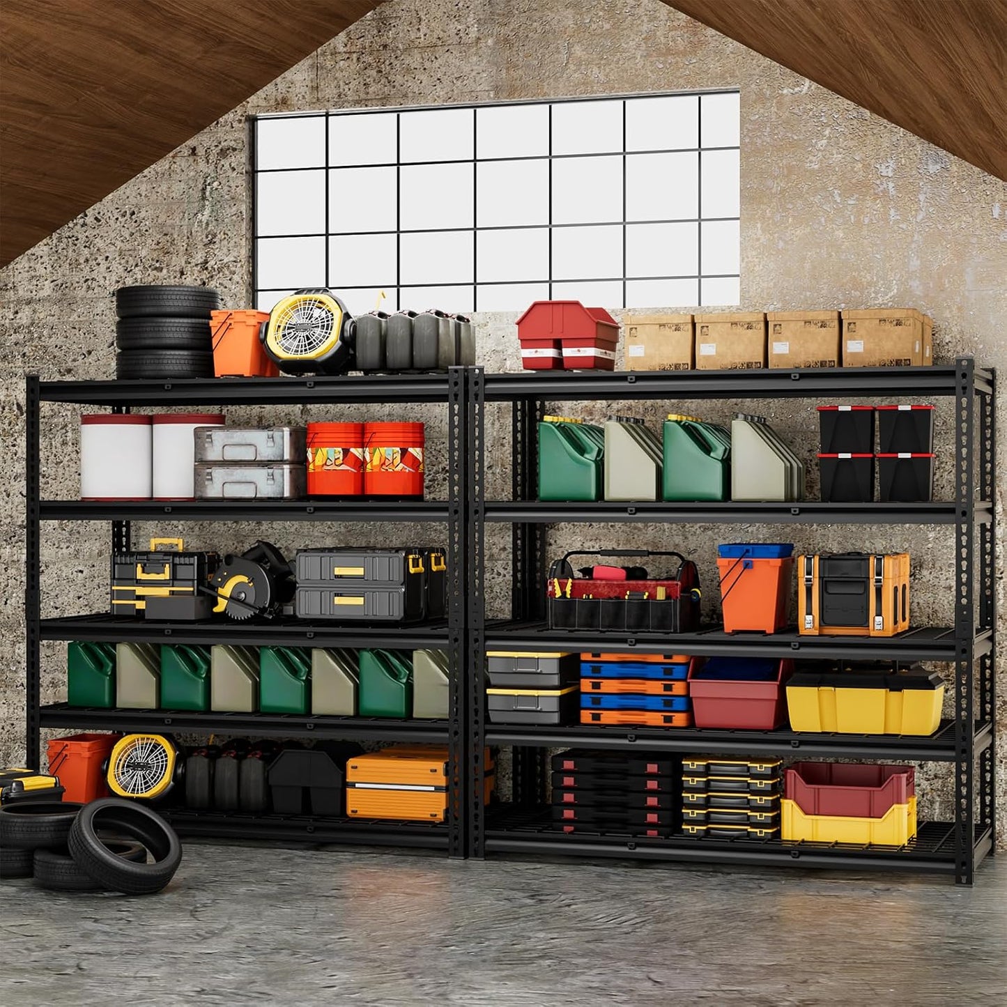 5-Tier 60" W X 24" D X 78" H Garage Shelving Metal Storage Shelves 3300LBS Heavy Duty Industrial Shelving Adjustable Garage Shelf Unit Utility Storage Racks(Black)