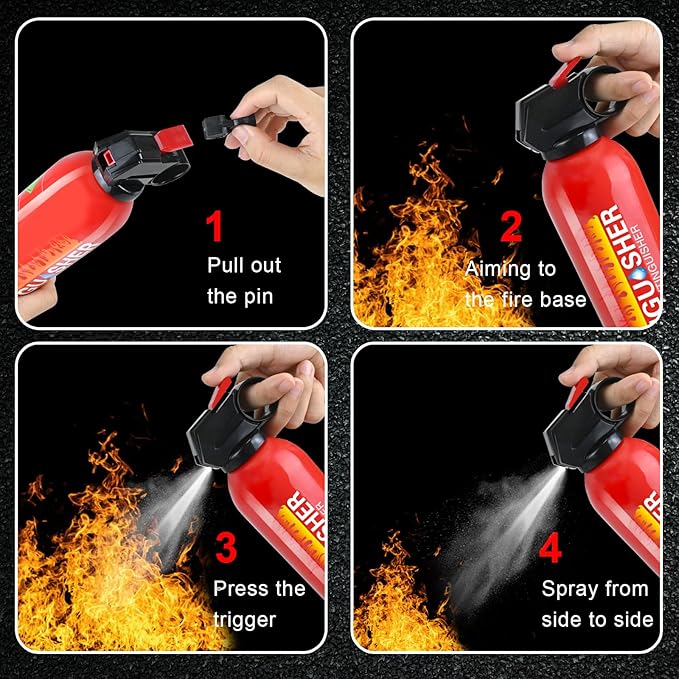 Fire Extinguisher for Home, 3Pack Car Fire Extinguisher with Mount, 4 in 1 Portable Kitchen Fire Extinguisher for A, B, C, K Category, 620ml Water-Based Fire Extinguisher for Truck Boat Home Office