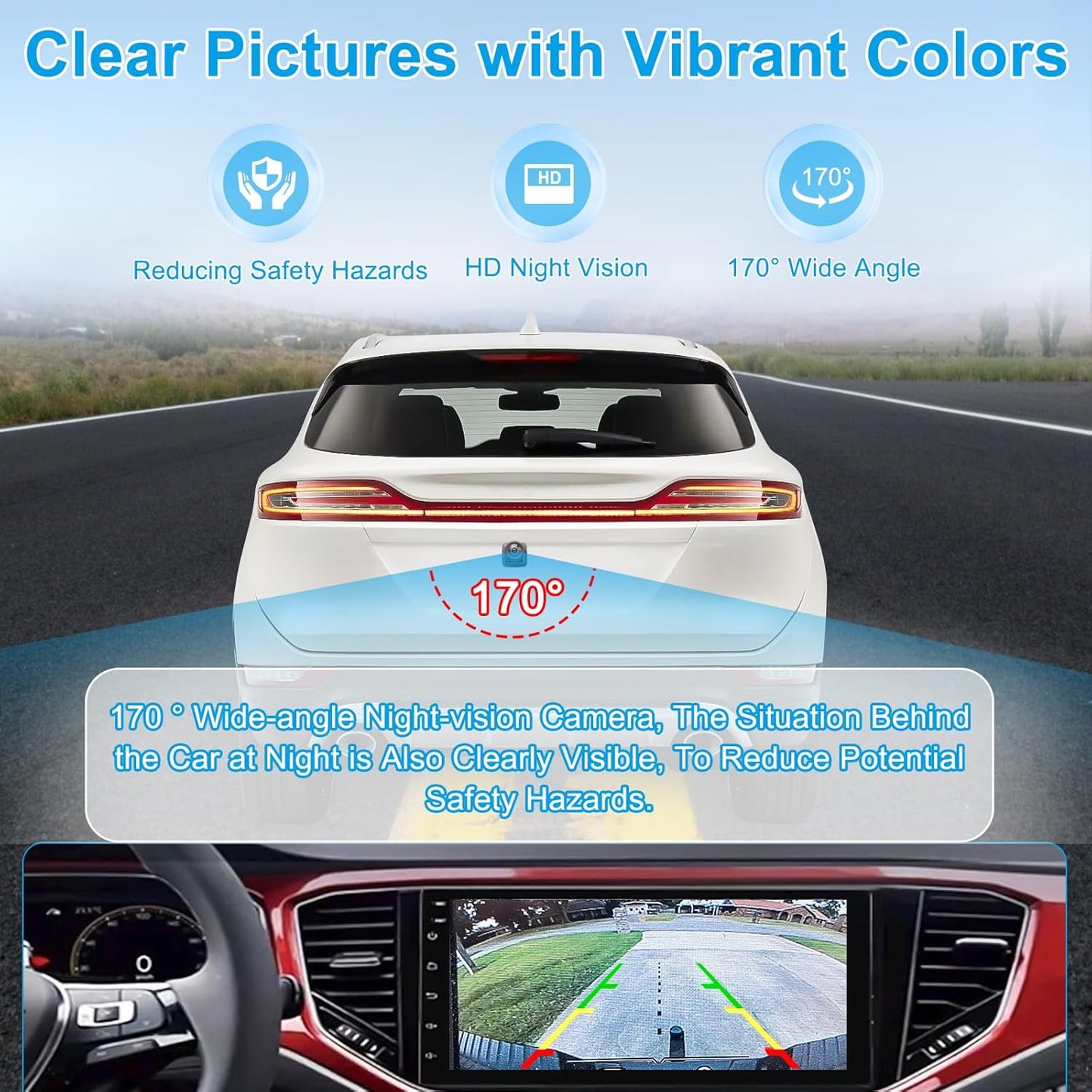 F150 Backup Camera Rear View Parking Assist Camera 170° HD Night Vision Compatible with Ford F150 2010-2014 Mustang 2015-2020 Lincoln MKC 2015-2019 EL3T-19G490-AA EL3Z-19G490-D BL3Z-19G490-B