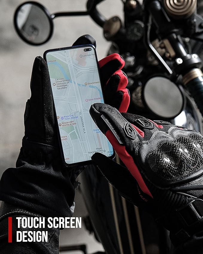 BORLENI Winter Motorcycle Gloves for Men, CE Level 1 KP Protection, Touchscreen Windproof Waterproof Warm Riding Gloves with Carbon Fiber Shell for Cold Weather