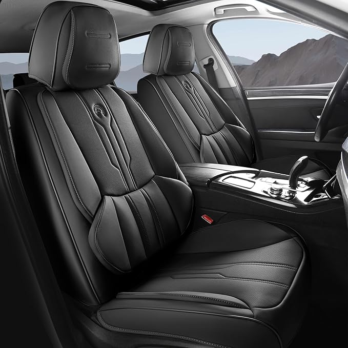 Car Seat Covers Custom Fit for Ford F150 2009-2026, Faux Leather Seat Cover Set for 2017-2026 F250 F350 F450, Accomodating Regular Cab Super Cab Super Crew Pickup Truck Cushions (Black, Front Seat)