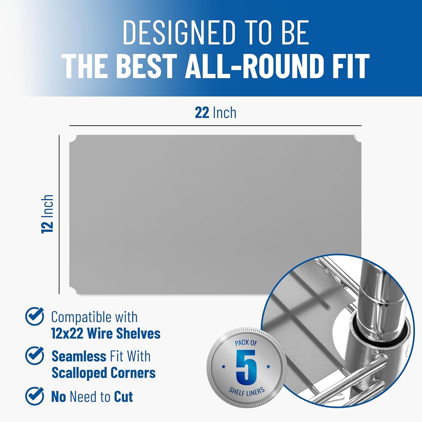 Shelf Liners for Wire Shelf System: Set of 5 in Graphite: 12 x 22 inch: Plastic Wire Shelving Shelf Mats