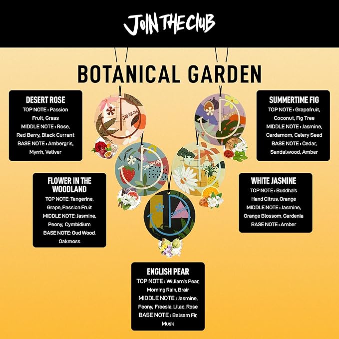 Join the Club Natural Essential Oils Car Air Freshener Hanging | 5 Pack Botanical Garden Luxury Scent | Non-Toxic Aromatherapy Car Air Fresheners for Women - Perfect for Cars and Small Spaces