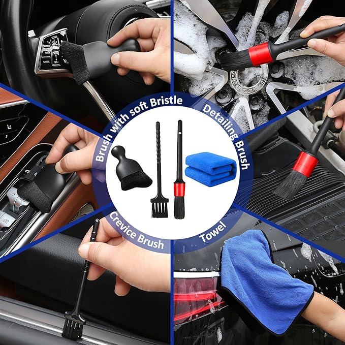 10pcs Windshield Cleaning Tool Inside Car Window Cleaner Wash Kit with 4 Reusable Microfiber Pads 1 Spray Bottle and Extendable Handle Interior Auto Glass Wiper Kit, Blue&Green