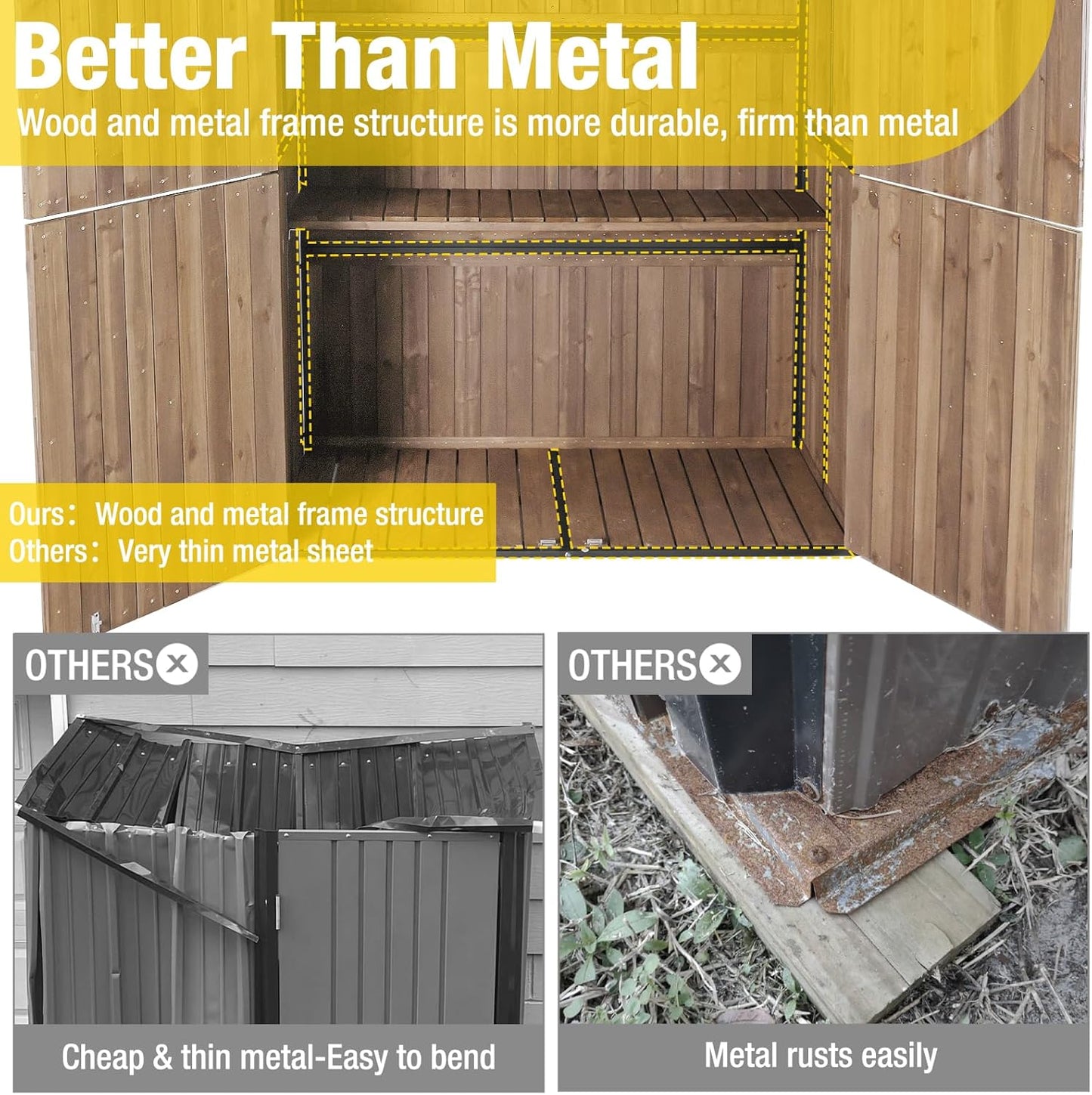 Aivituvin Outdoor Storage Shed Upgraded with Strong Metal Frame Garden Tool Shed Storage House Cabinet with Adjustable Shelfs and Wooden Floor 4.6 x 2.42FT (Dark Brown)