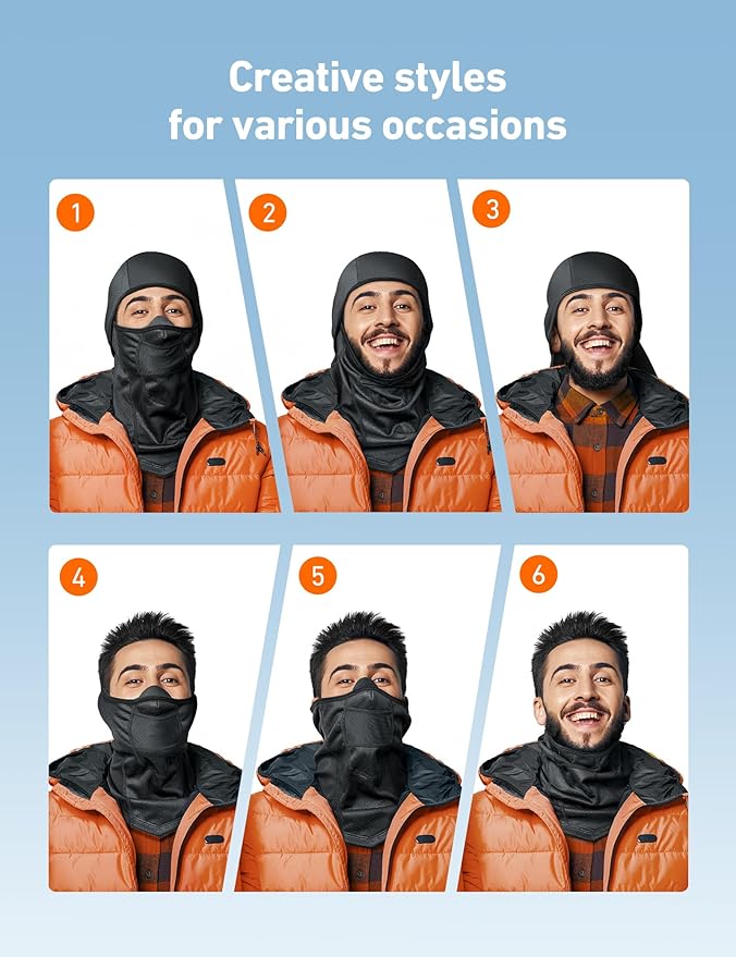 AstroAI Ski Mask Windproof Balaclava for Cold Weather, Winter Face Mask Breathable Stretchable for Skiing, Snowboarding, Black