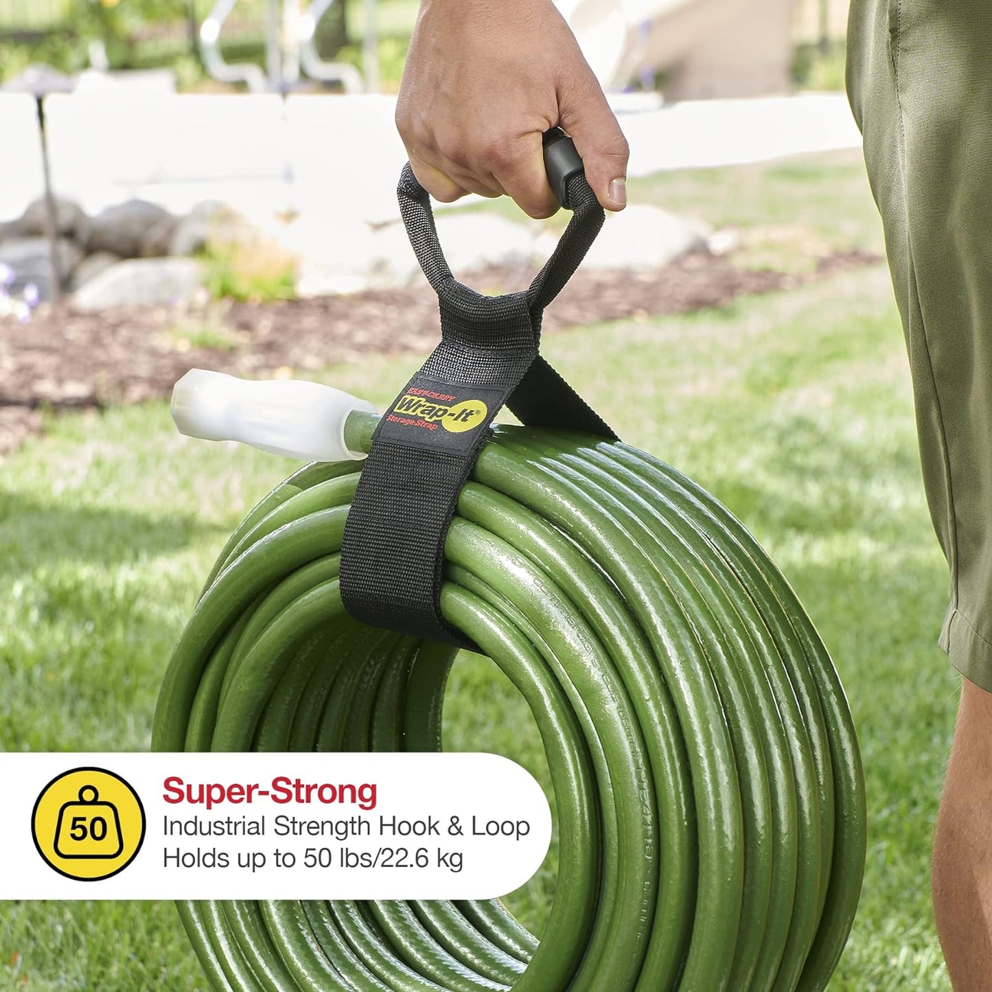 Wrap-It Storage Easy-Carry Straps - Assorted 3-Pack Black – Hook and Loop Straps with a Carrying Handle for Garden Hose, Extension Cord, Cable, Garage, Boat, RV Accessories Organization