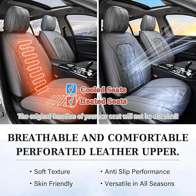 Coverado Car Seat Cover Full Set, Waterproof Front and Back Seat Covers for Cars, 5-Pack Leather Seat Covers, Car Seat Protectors, Driver Seat Cushions Fit for Most Vehicles Gray