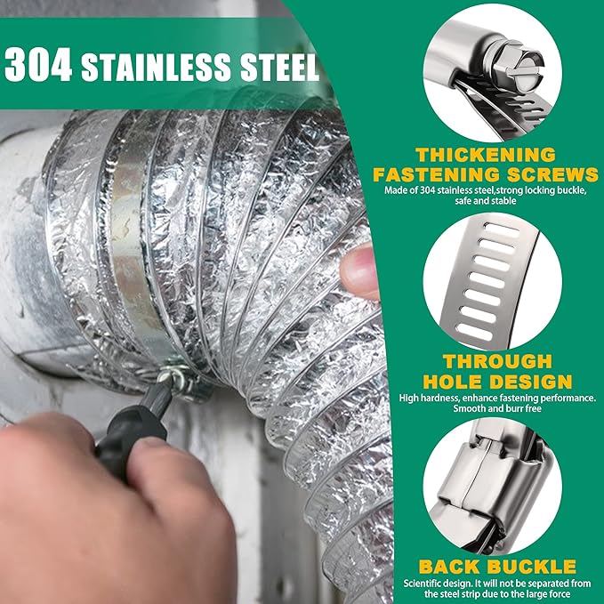 10Pack 3 inch Hose Clamp,Stainless Steel Large Hose Clamps Adjustable from 2-15/16"-3-1/2"/75-90mm,Metal Worm Drive Gear Duct Clamp for Air Ducting,Dryer Vent Hose,Fuel Line,Plumbing,Automotive