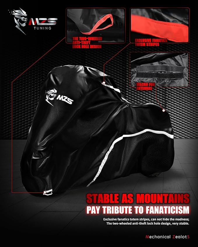 MZS Motorcycle Cover Waterproof Outdoor Storage, 420D All Season Weather Touring Protection Side & Top Box Cover fit up to 110" Compatible With Road Glide Ultra CVO Pursuit Limited Wing Voyager