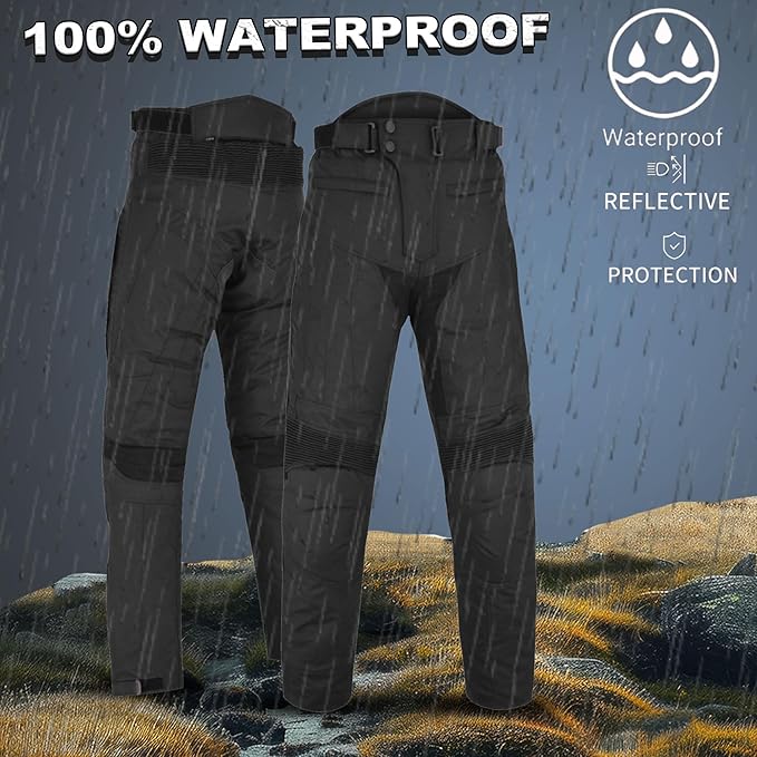 Men’s Waterproof Motorcycle Trousers – 600D Cordura Biker Pants with CE Armour, Thermal Lining & Reflective Panels