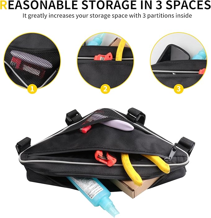 UTV Roll Bar Triangle Storage Bags Waterproof Compatible with Polaris RZR Ranger UTVs, Road and Mountain Bikes Accessories, UTV Tool Bag, 1.75"-2" Roof Roll Cage Organizer, 1 Pack