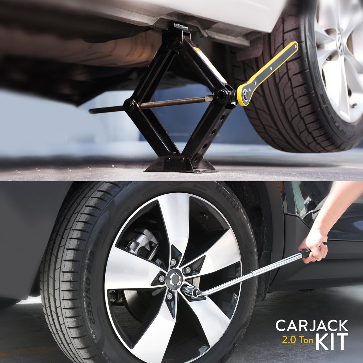 Car Jack Kit | Scissor Jack for Car 2 Ton (4,400 lbs) - Tire Jack Tool Kit | Portable, Ideal for SUV and Auto - Universal Kit with Lug Wrench | Heavy Duty Material