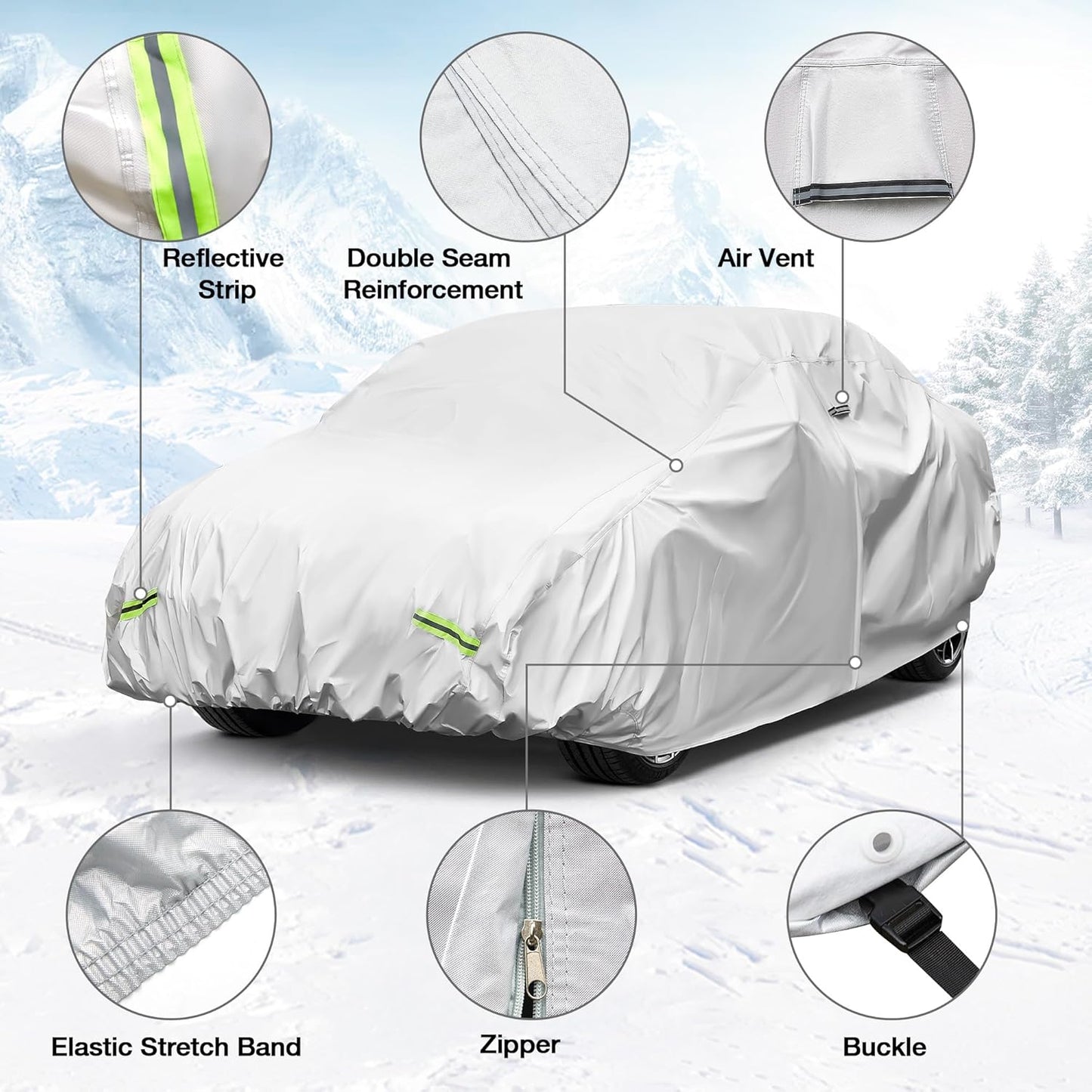 YOLENY Car Cover Waterproof All Weather Full Exterior Covers with Zipper,Universal Fit SedanToyota 86/Supra,Nissan 370Z/350Z,Audi A3,Kia Spectra,Acura Integra,Dodge Viper etc.(UP to 171 inch)