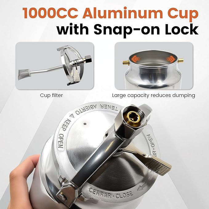 Undercoating Spray Gun Kit with 1000CC Suction Aluminum Cup, Straight & 360° Spray Hose with Connector and Barometer for Truck Bed Liner Coating Car Chassis, Rubberized Coating and Rust Proofing