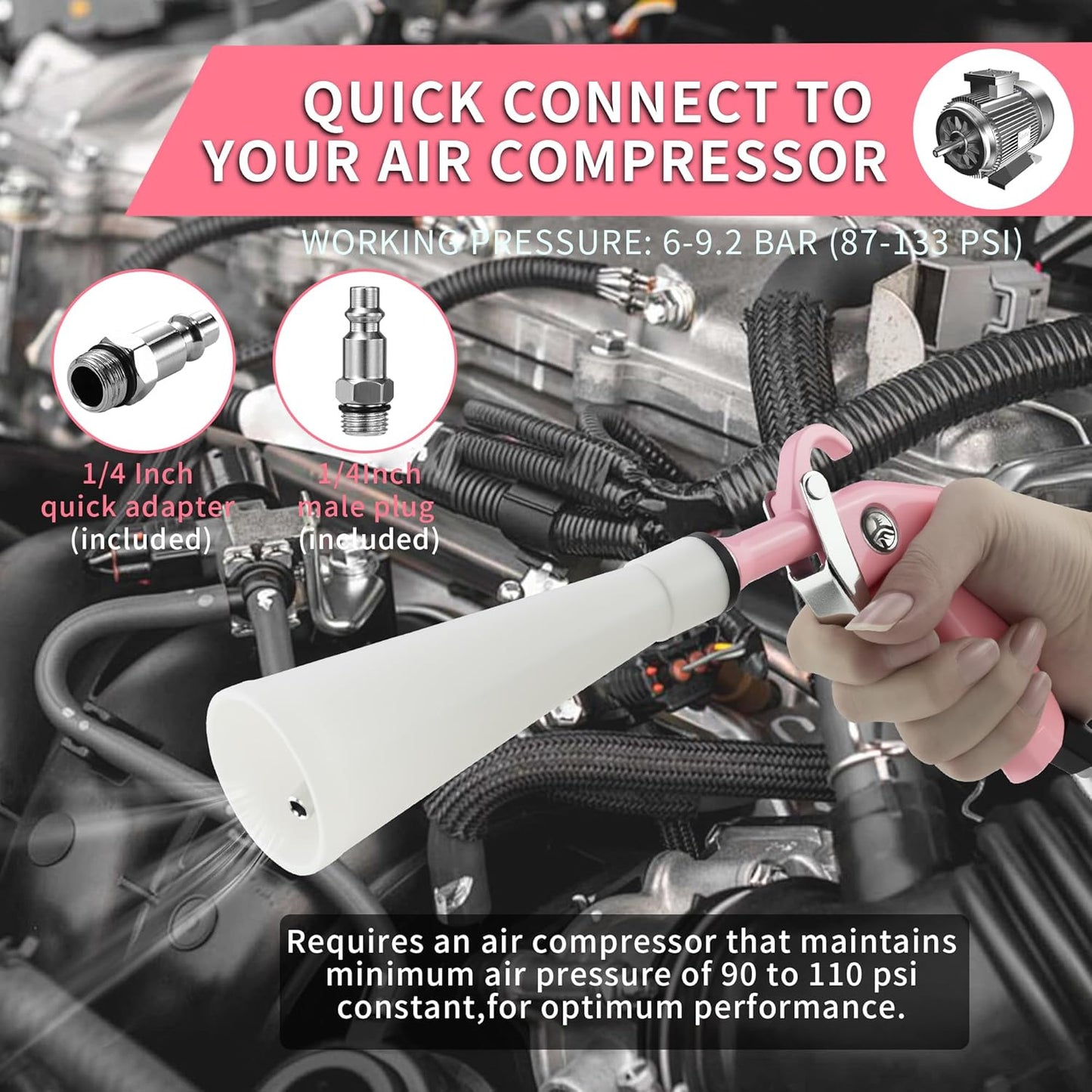 XIAOFENG Tornado Dry Cleaning Gun Detailing Interior Dryer Air Blow Gun with 2 Set Nozzle High Pressure Car Drying Blower Gun for Women Car Quickly Blasts Dirt and Dust from Surface Pink