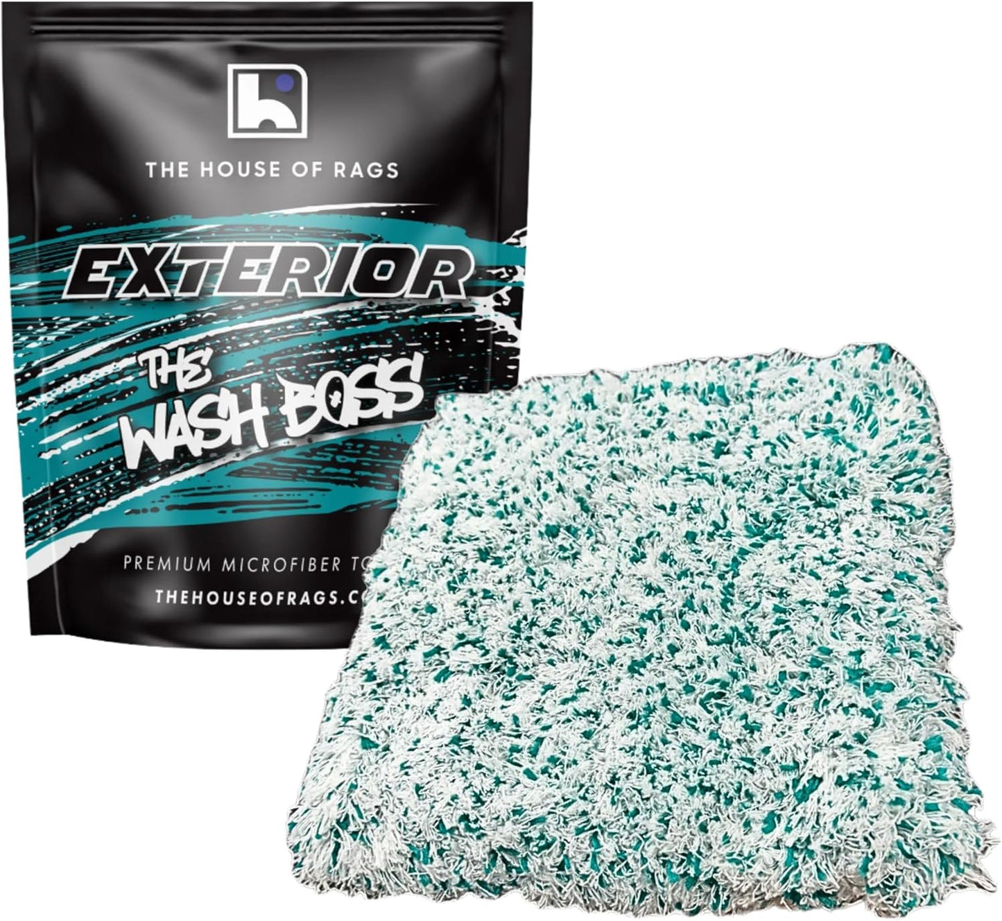 -The Wash Boss Premium Microfiber Car Wash Pad - Plush Korean Fabric,10x10 inches, 1000 GSM, Ultra-Absorbent, Scratch-Free, Safe for Paint – Teal & White (1-Pack)