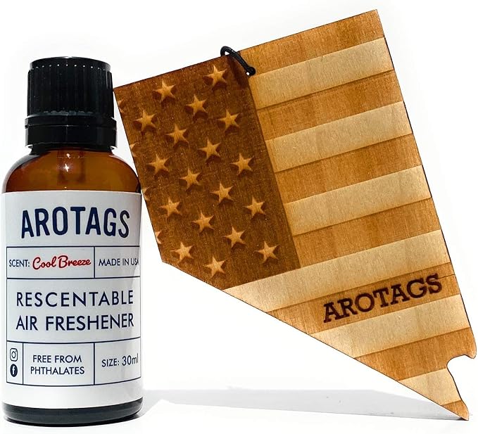 Arotags Car Air Freshener - Reusable Wood Diffuser - Hanging Odor Eliminator - Nevada Patriot - Cool Breeze Scent