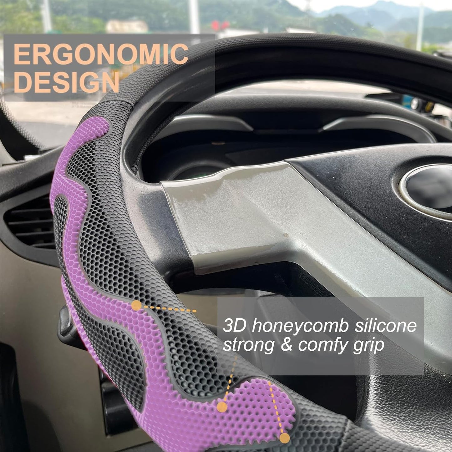 PINCTROT XL Size 17.5-18 Inch Comfy Grip Steering Wheel Cover for Semi Truck, Fits RV, Big Rig Trucker, 18 Wheeler and Classic Cars, Anti-Slip Design 17.5-18 Inch(Silicone Purple)