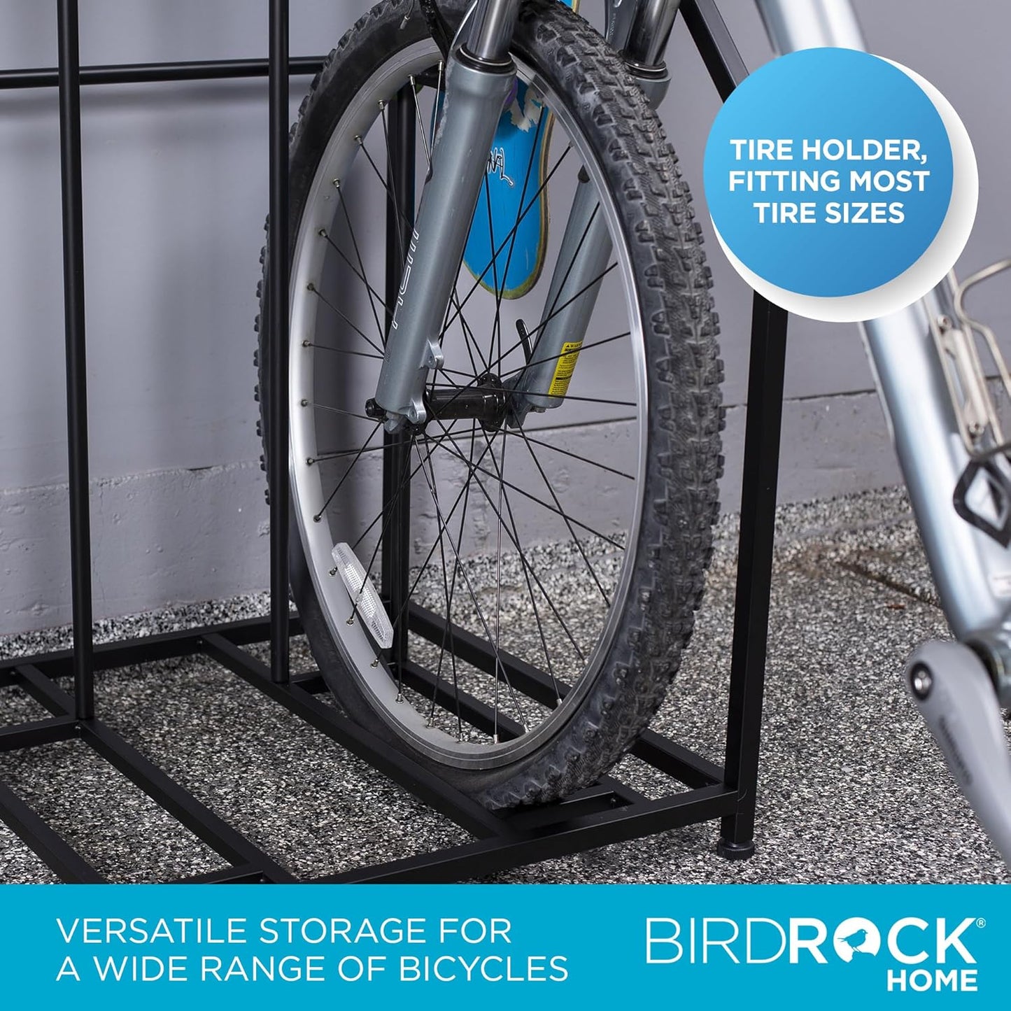 BIRDROCK HOME Bike Rack Garage Storage Floor Stand - Freestanding Organizer for Outdoor Yard - Upright Wall Mount for Scooters, Rakes, Motorcycles, Hoverboards, Gloves - Holds 3 Bicycle - Black
