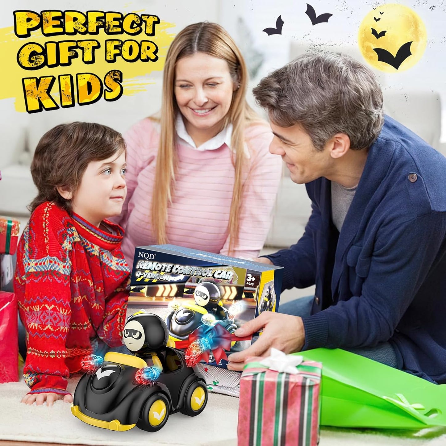 NQD Bat Remote Control Car for Toddlers, RC Cars with Music and Lights, ABS Material RC Cartoon Race Car Toys for Kids Birthday Gifts for Boys