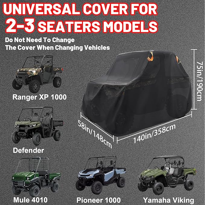StarknightMT UTV Cover 2-3 Seater,Large Waterproof 210D Cover Compatible with Kawasaki Mule 4000 4010/Defender/Ranger XP 1000/Wolverine RMAX2/Pioneer/Uforce with Reflective Strips