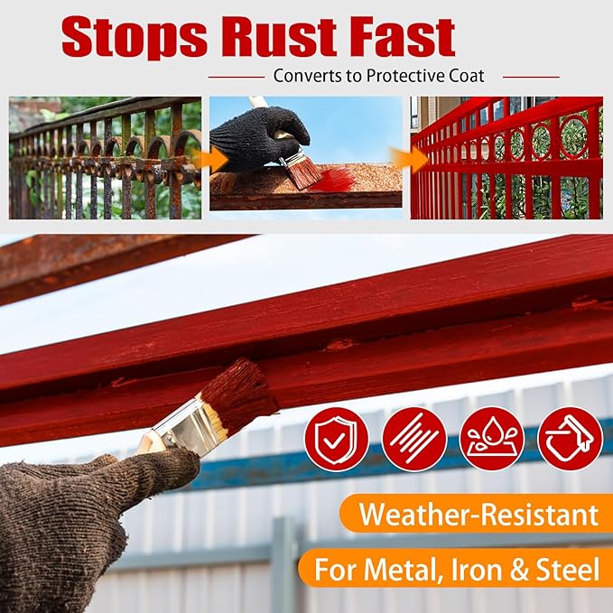 2-in-1 Rust Converter Paint Red – Rust Proof Paint & Rust Prevention Coating, Metal Rust Inhibitor, Car Rust Treatment, Anti Rust Coating for Automotive, Marine & Farm Tools(35oz
