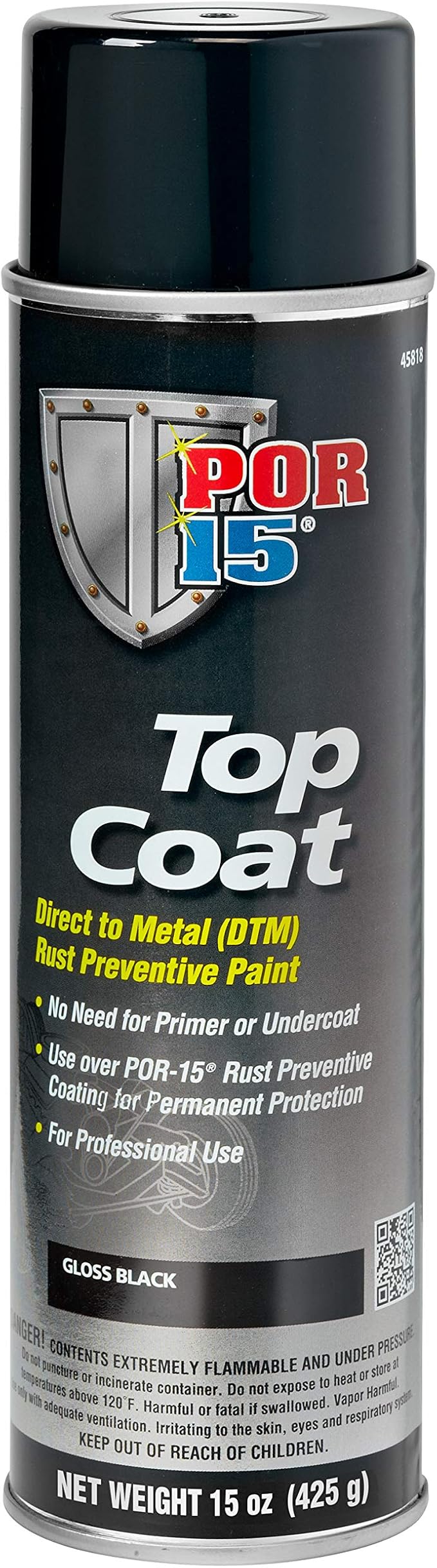 POR-15 Top Coat Spray Paint, Direct to Metal Paint, Long-term Sheen and Color Retention, 15 Fluid Ounces, Gloss Black