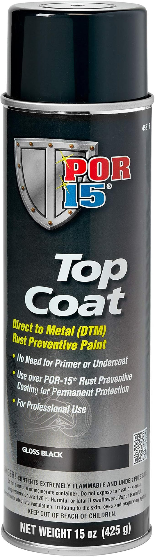 POR-15 Top Coat Spray Paint, Direct to Metal Paint, Long-term Sheen and Color Retention, 15 Fluid Ounces, Gloss Black