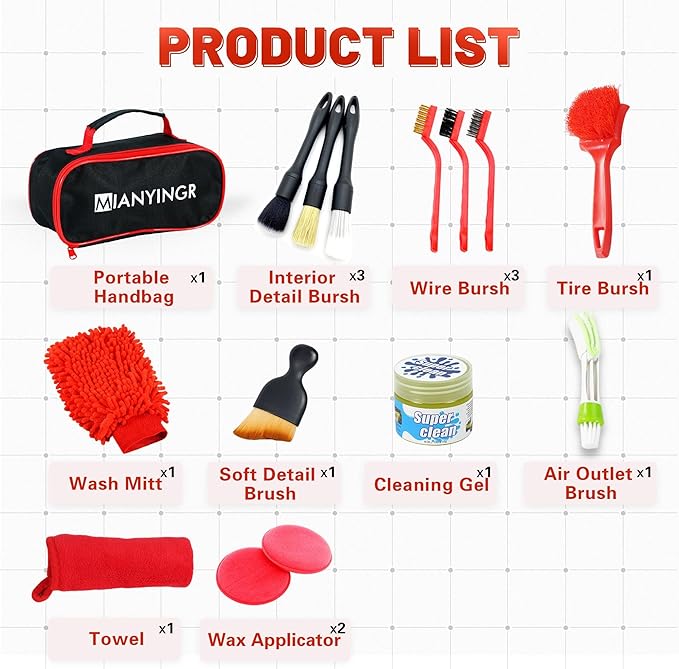 15Pcs Car Detailing Kit, Interior Detailing Brush Set with Cleaning Gel Vents Tools for Car Exterior Tire Wheel Engine Care (D：15PCS)