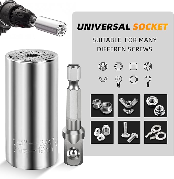 Super Universal Socket Tools Gifts for Mens Christmas Stocking Stuffers for Men Grip Socket Set With Power Drill Adapter (7-9MM) Cool Tools Gadgets for Dad Husband Birthday gifts for Women Him (2)