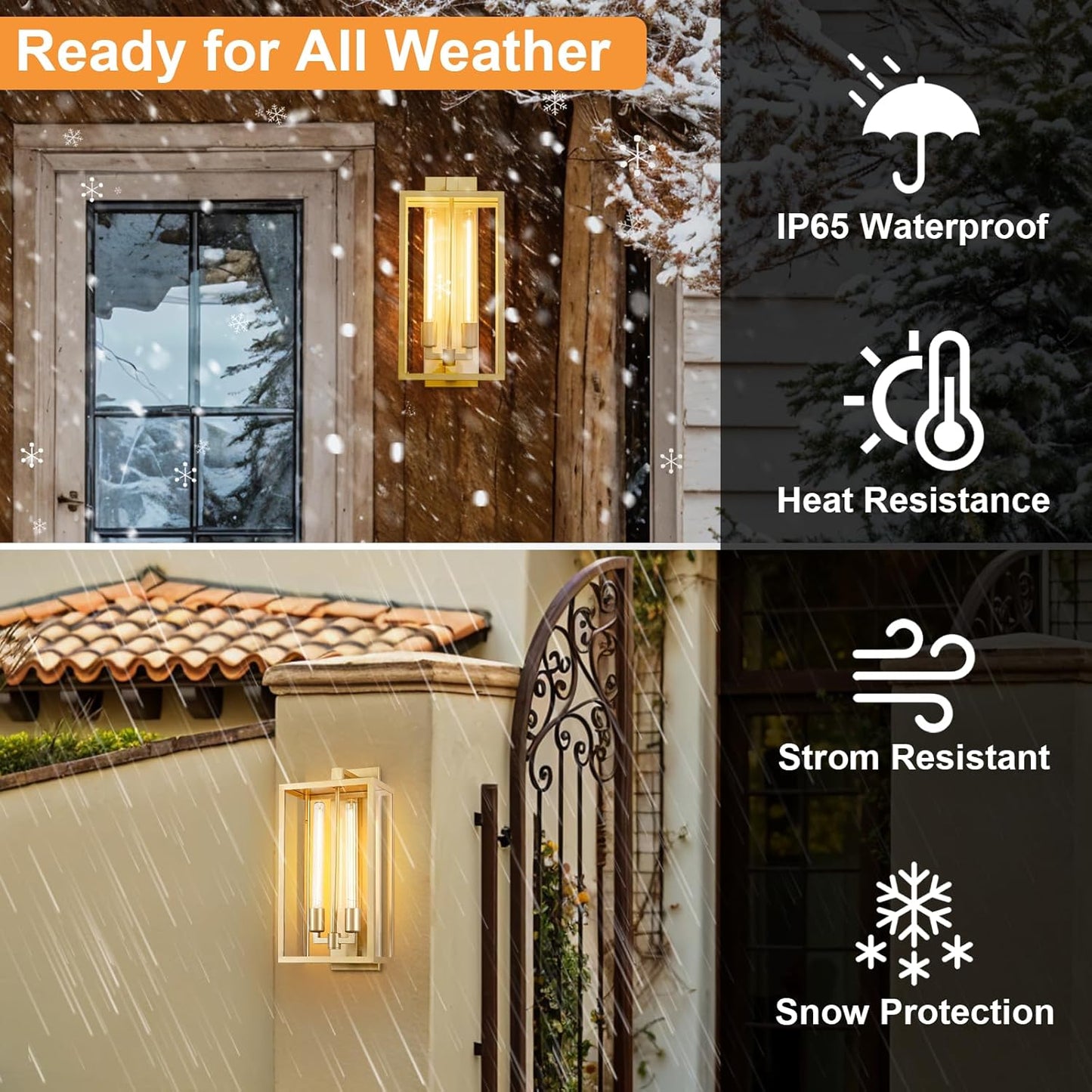 Outdoor Wall Sconce, 21" Large Gold Wall Mount Lamp, Outside Lights Front Porch Light, Waterproof Modern Porch Lighting Exterior Lamp for Front Door, Entryway (Bulbs Included)