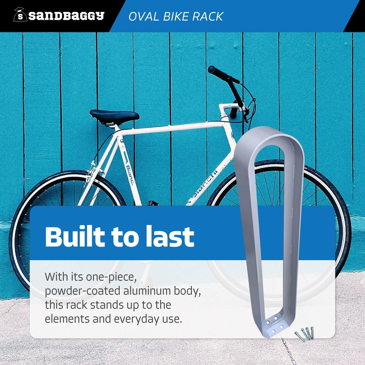 Sandbaggy Modern Commercial Bike Rack | 6.5” x 3” x 35” Oval Design | In-Ground | Anchor Bolts Included (Orange, 2)