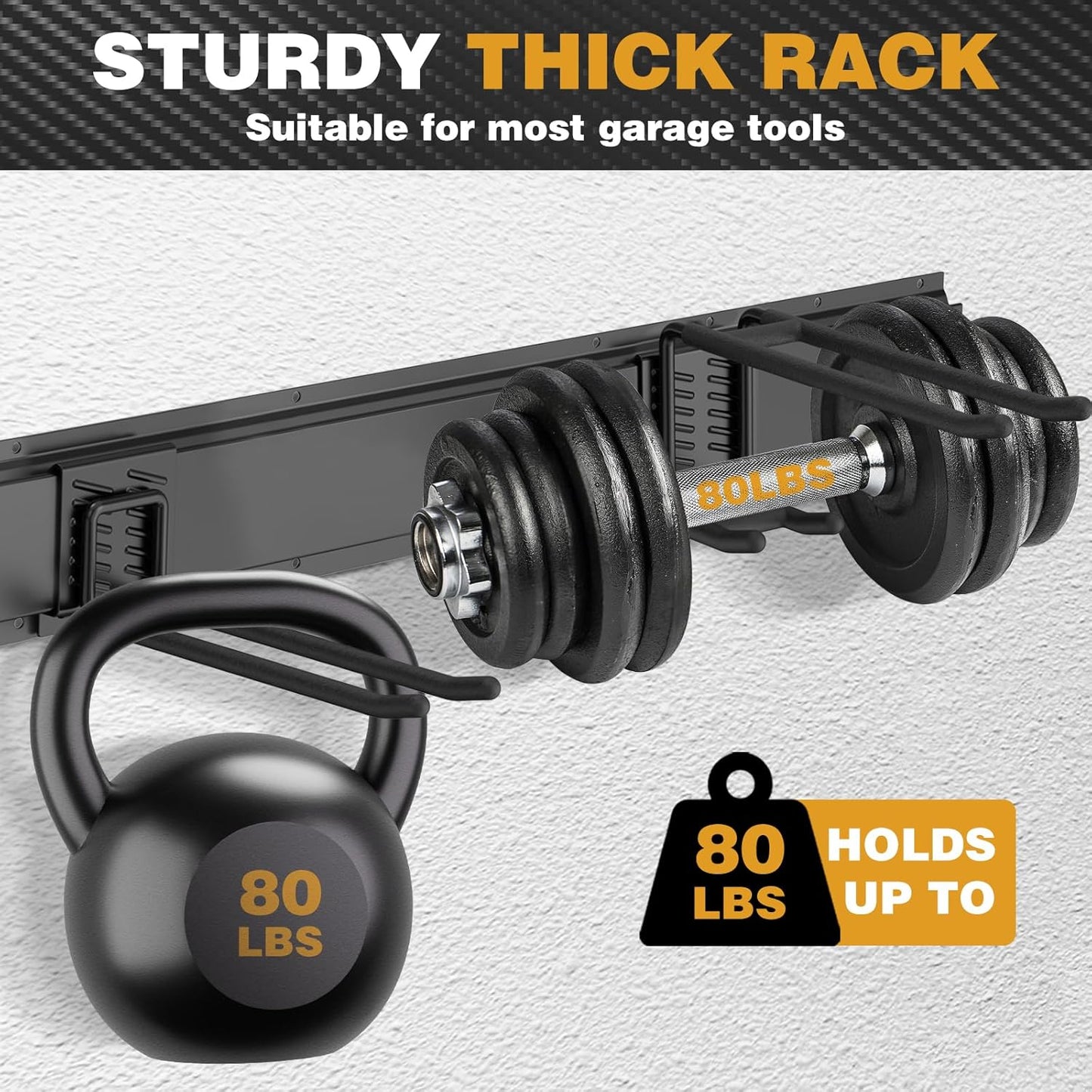 48 Inches Garage Storage, Garage Organization, Wall Mount Garden Tool Organizer, 480 lbs Capacity, Adjustable Metal Hanging Hooks for Shovel Rake Broom Ladder